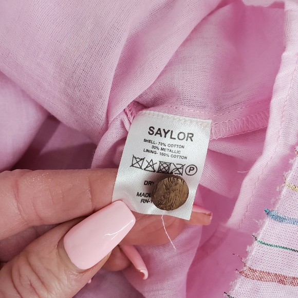 Saylor Zinnia Stripe Mini Dress Size M Smocked Pink Metallic Swiftie Dress - Picture 12 of 12